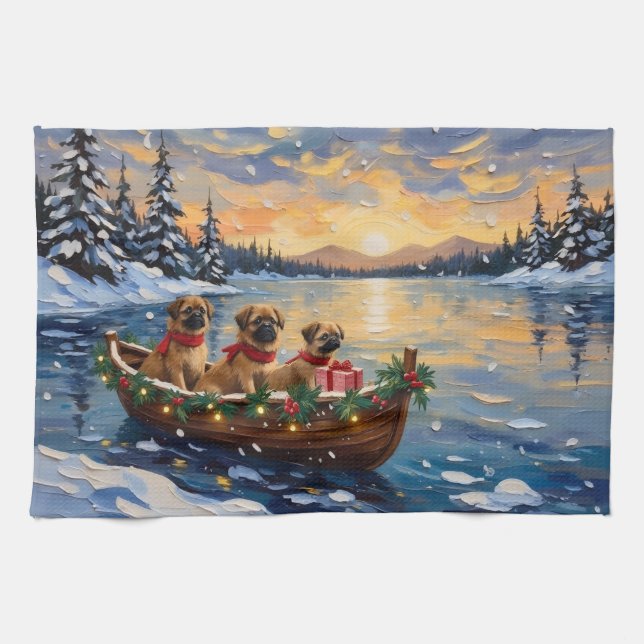 Pekingese Christmas Boat Holiday Geschirrtuch (Horizontal)