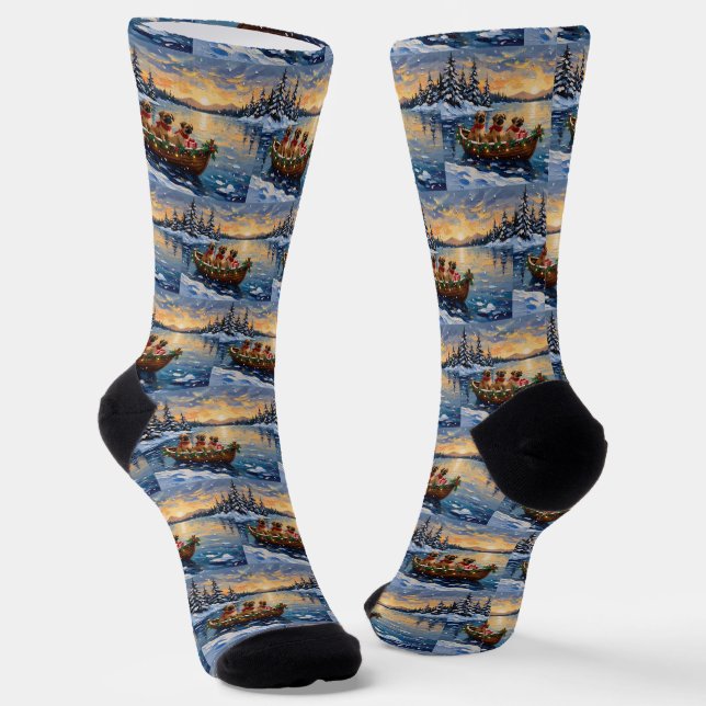 Pekingese Christmas Boat Holiday Socken (Gewinkelt)