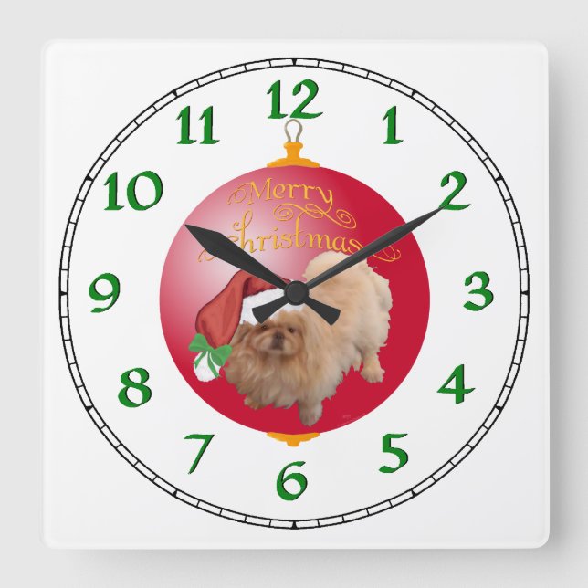 Pekingese Christmas Ornament Quadratische Wanduhr (Vorderseite)
