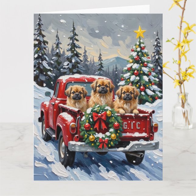 Pekingese Christmas Red Truck Holiday Karte (Gelbe Blume)