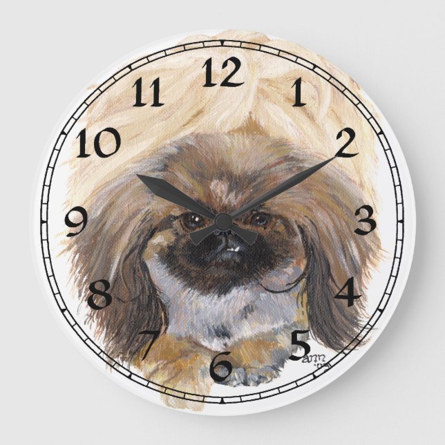 Pekingese Clock Große Wanduhr (Vorderseite)