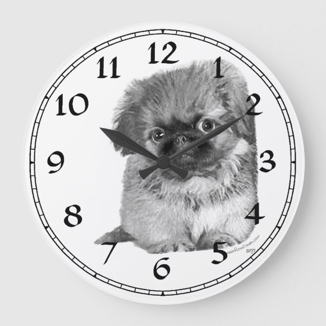 Pekingese Clock Große Wanduhr (Vorderseite)