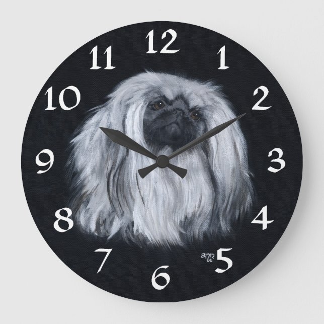 Pekingese Clock Große Wanduhr (Vorderseite)