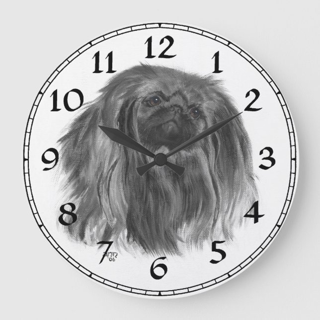 Pekingese Clock Große Wanduhr (Vorderseite)