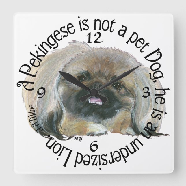 Pekingese Clock Quadratische Wanduhr (Vorderseite)