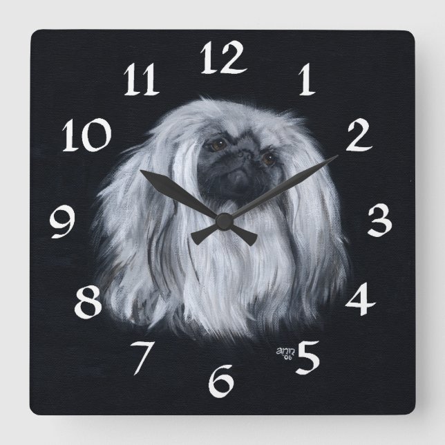 Pekingese Clock Quadratische Wanduhr (Vorderseite)