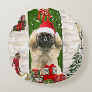 Pekingese Dog Christmas Rundes Kissen