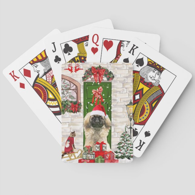 Pekingese Dog Christmas Spielkarten (Rückseite)