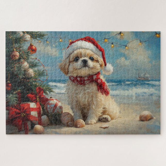 Pekingese Dog Christmas Vintag Beach (Horizontal)