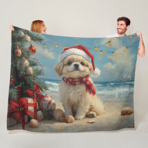 Pekingese Dog Christmas Vintag Beach Fleecedecke