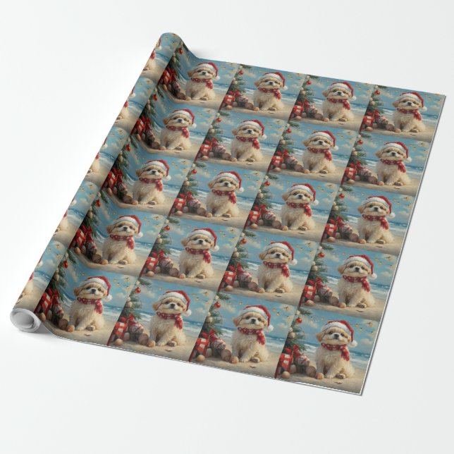 Pekingese Dog Christmas Vintag Beach Geschenkpapier (Ungerollt)