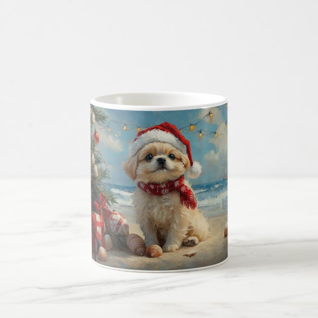 Pekingese Dog Christmas Vintag Beach Kaffeetasse (Mittel)