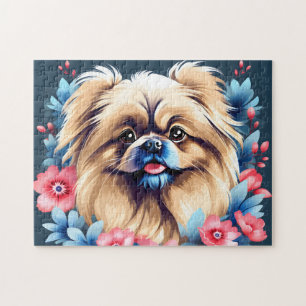 Pekingese Dog Floral Elegant