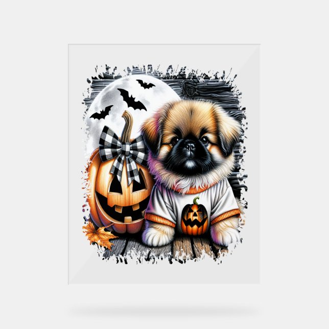 Pekingese Dog Halloween Square Acrylschild (Vorderseite)