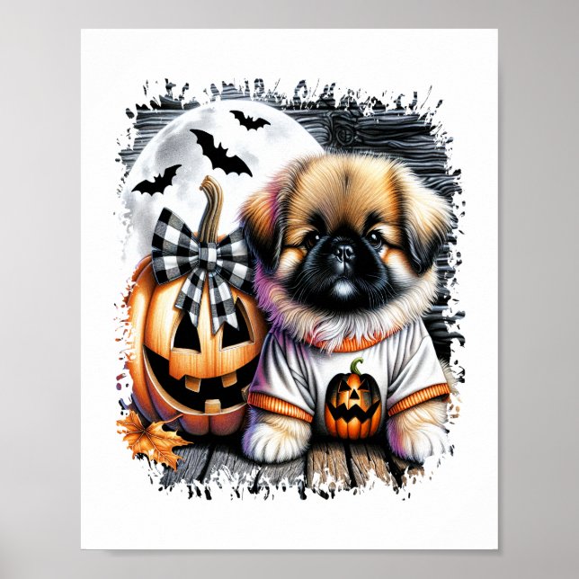 Pekingese Dog Halloween Square Poster (Vorne)
