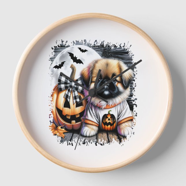 Pekingese Dog Halloween Square Uhr (Vorderseite)