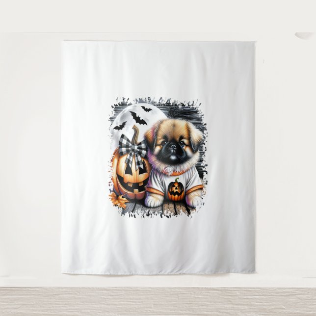 Pekingese Dog Halloween Square Wandteppich (Vorderseite)