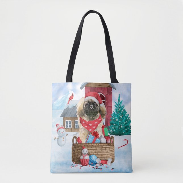 Pekingese Dog In snow Christmas Dog House Tasche (Vorderseite)