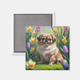 Pekingese Dog Spring Blumen Malerei Magnet