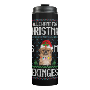 Pekingese Dog Ugly Christmas Sweater Thermosbecher