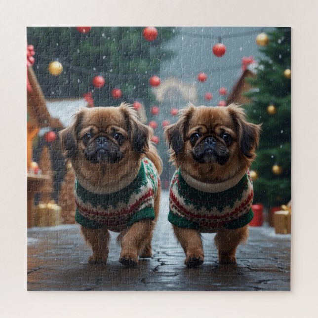 Pekingese Dogs Christmas Snow Holiday (Vertikal)