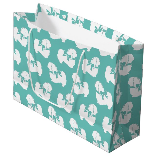 Pekingese Doppy Puppy Große Geschenktüte (Vorderseite Schrägansicht)