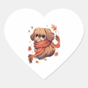 Pekingese Fall Hund Herbstleaves Erntedank Herz-Aufkleber