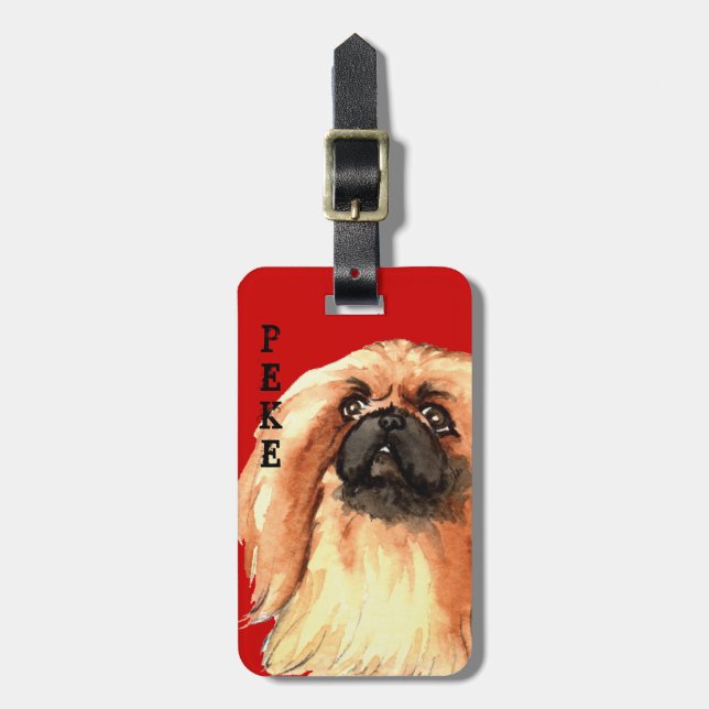Pekingese Farbblock Gepäckanhänger (Vorderseite vertikal)