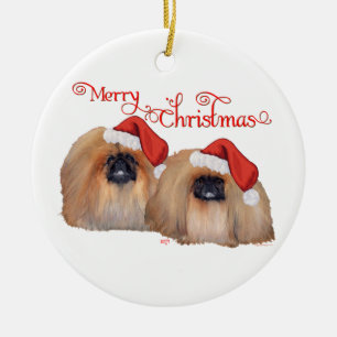 Pekingese Frohe Weihnachten Keramik Ornament