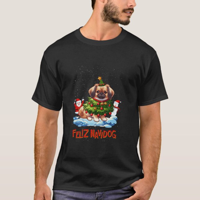 Pekingese Frohe Weihnachtsbaumleuchten Dog X Mas D T-Shirt (Vorderseite)
