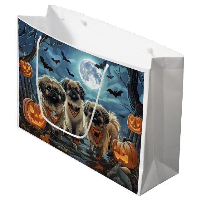 Pekingese Halloween Spooky Große Geschenktüte (Vorderseite Schrägansicht)