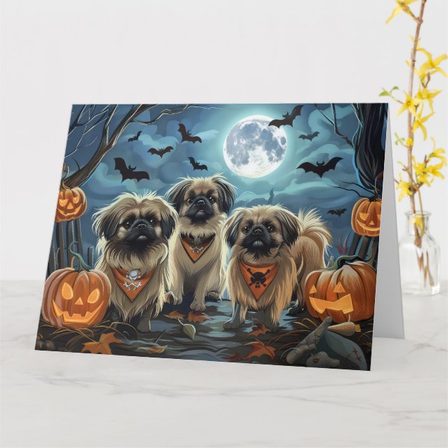 Pekingese Halloween Spooky Karte (Gelbe Blume)