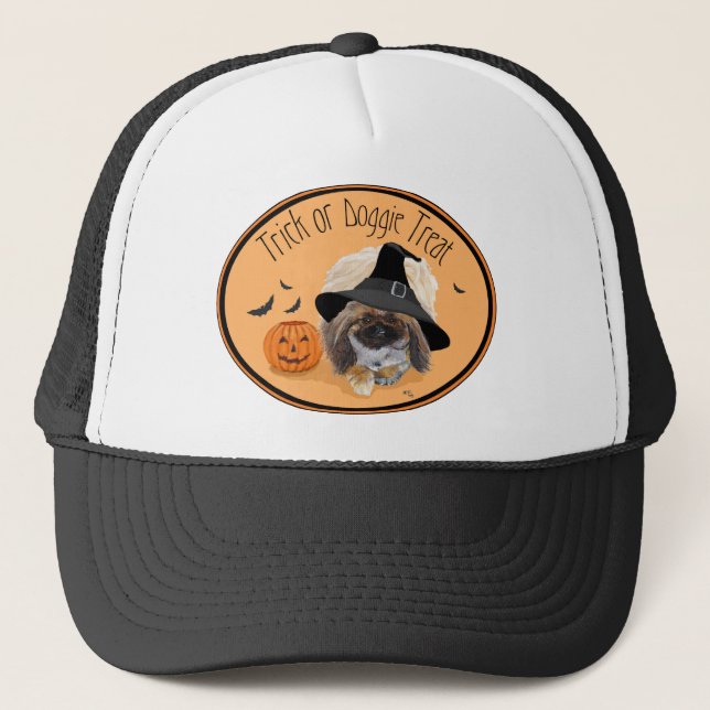 Pekingese Halloween Truckerkappe (Vorderseite)