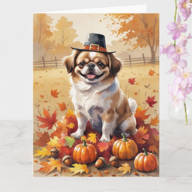 Pekingese Herbstausgang Erntedank Art Karte (Orchidee)