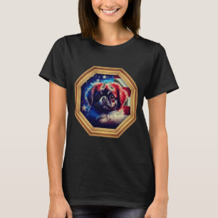 Pekingese Hund Amerikanische Flagge Goldrahmen T-Shirt