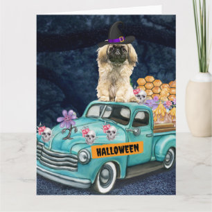 Pekingese Hund Halloween LKW Beängstigende Nacht Karte