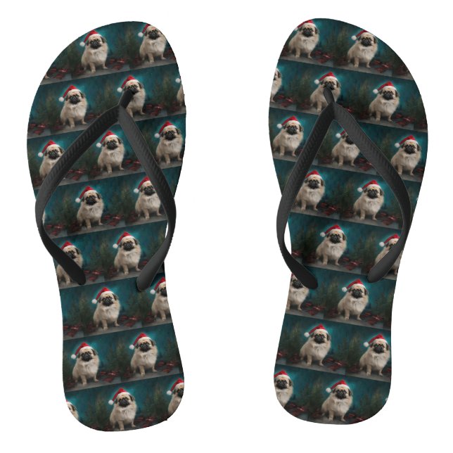 Pekingese Hund im Schnee Weihnachten Flip Flops (Fußbett)