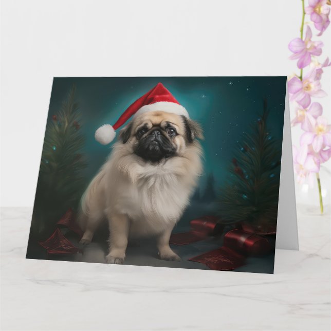 Pekingese Hund im Schnee Weihnachten Karte (Orchidee)