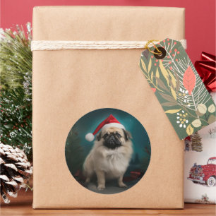 Pekingese-Hund im Schnee Weihnachten Runder Aufkleber
