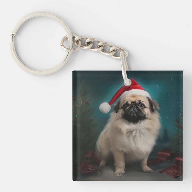 Pekingese Hund im Schnee Weihnachten Schlüsselanhänger (Vorderseite)