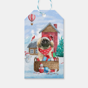Pekingese Hund im Schnee Weihnachtshaus Geschenkanhänger