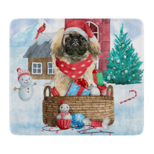 Pekingese Hund im Schnee Weihnachtshaus Schneidebrett