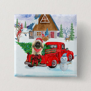 Pekingese Hund in der Weihnachtslieferung LKW Schn Button