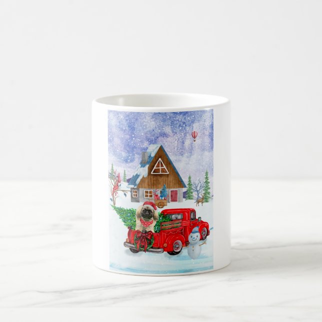 Pekingese Hund in der Weihnachtslieferung LKW Schn Kaffeetasse (Mittel)