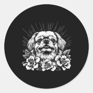 Pekingese Hund Lover Retro Style Tattoo Runder Aufkleber