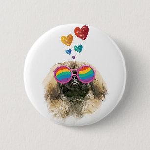 Pekingese Hund mit Herz Valentinstag Button