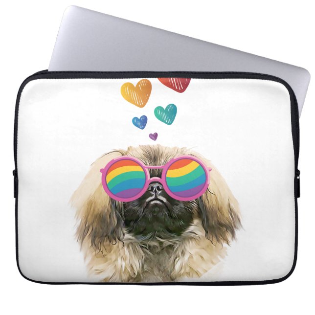 Pekingese Hund mit Herz Valentinstag Laptopschutzhülle (Vorderseite)