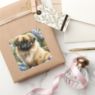 Pekingese Hund mit Ostereiern Urlaub Quadratischer Aufkleber