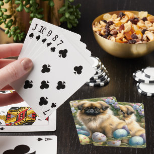 Pekingese Hund mit Ostereiern Urlaub Spielkarten