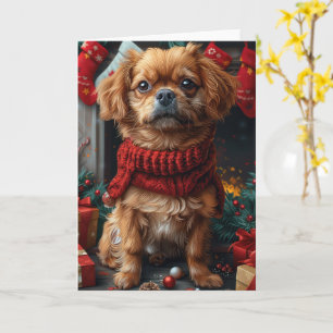 Pekingese Hund mit Weihnachtsgeschenken Feuerplatz Karte